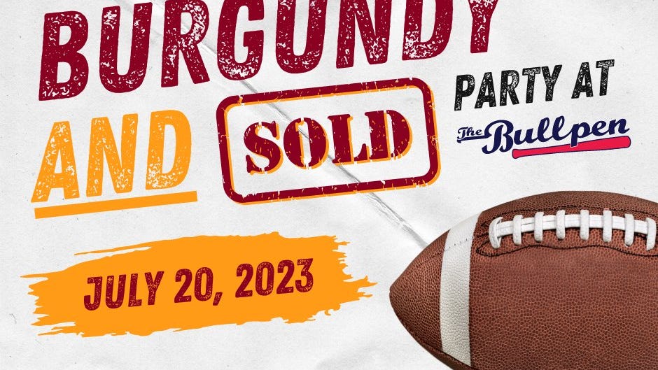 Audacy DC throwing a #BurgundyAndSOLD farewell to Dan Snyder party at The Bullpen on July 20