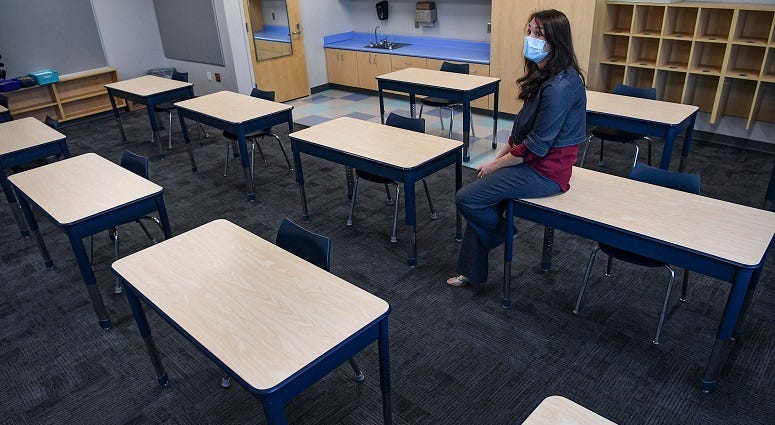 A.J. Whittenberg Elementary Principal Dr. Susan Stevens in a socially distanced classroom
