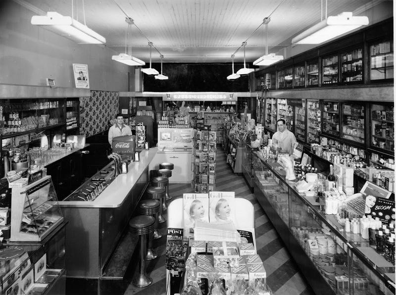 Oswald's Pharmacy, soda fountain 1920s