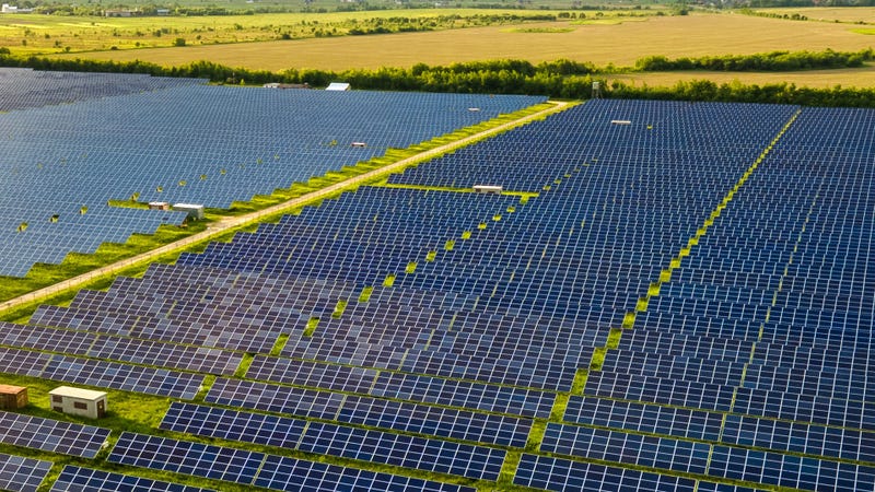 Aerial view of large solar farm