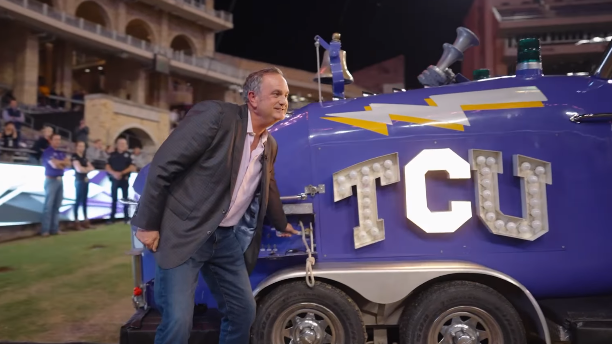 TCU's new football coach arrives at Amon Carter Stadium by helicopter