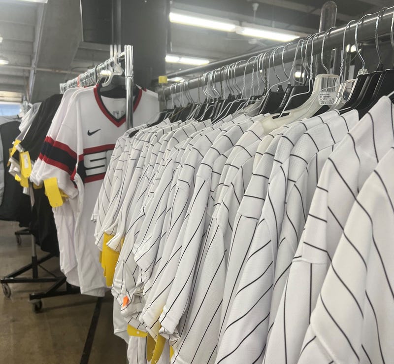 White Sox jerseys on racks