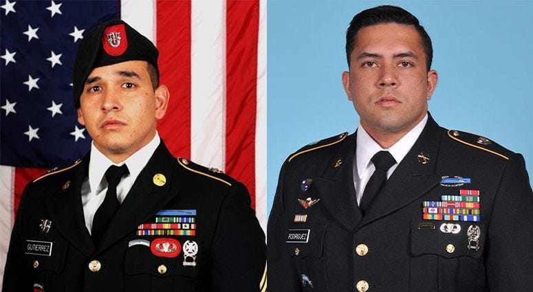 Sgt. 1st Class* Javier Jaguar Gutierrez, 28, of San Antonio, Texas. Sgt. 1st Class and Antonio Rey Rodriguez, 28, of Las Cruces, New Mexico.