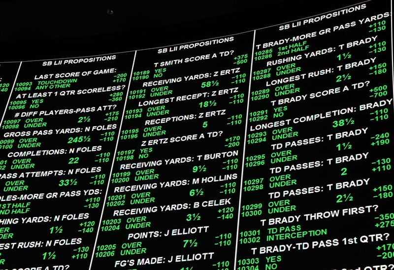 Super Bowl bets are displayed at the Race & Sports SuperBook at the Westgate Las Vegas Resort & Casino.