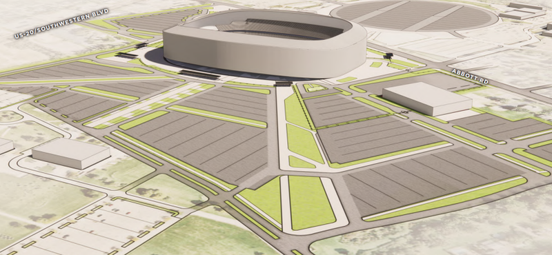The Bills' proposed stadium footprint was unveiled Friday as the state's required environmental review gets underway. Concerns about SUNY Erie campus property have been addressed according to County executive Mark Poloncarz.