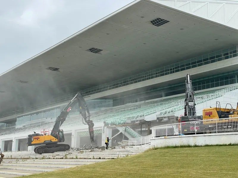 Heavey equipment at the old racetrack