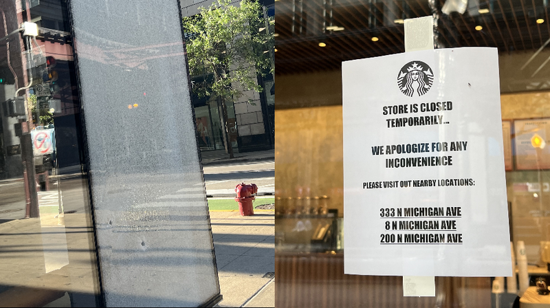 A Starbucks in Chicago's Loop was temporarily closed after one of its windows was damaged by gunfire early Monday morning.