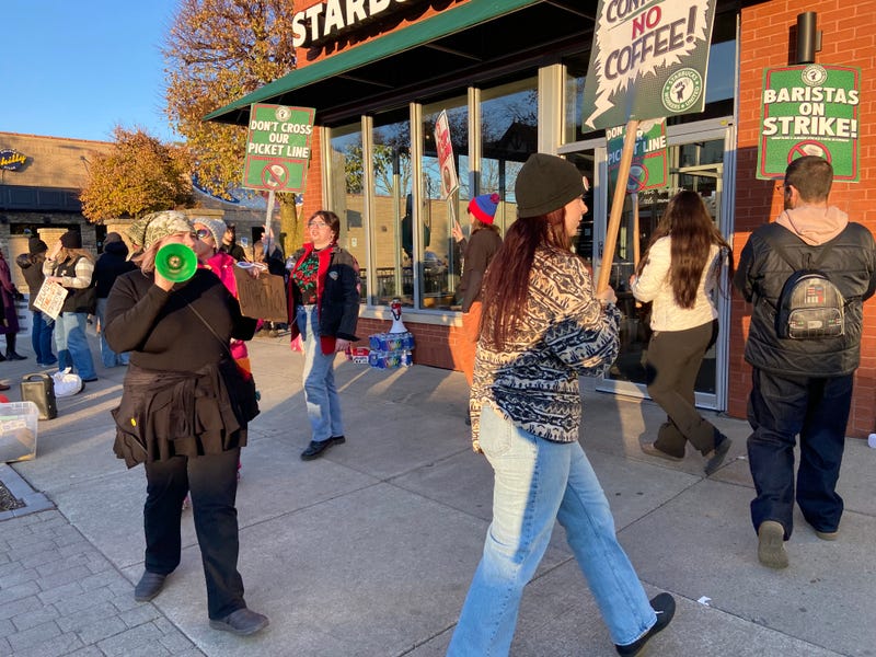 Workers at Starbucks on Elmwood joined a series of rolling protests around the country calling for a fair contract from the coffee giant. 