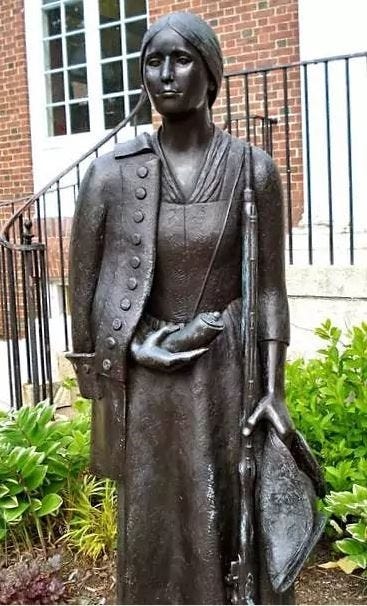 Statue of Deborah Sampson at the Sharon Massachusetts Public Library.