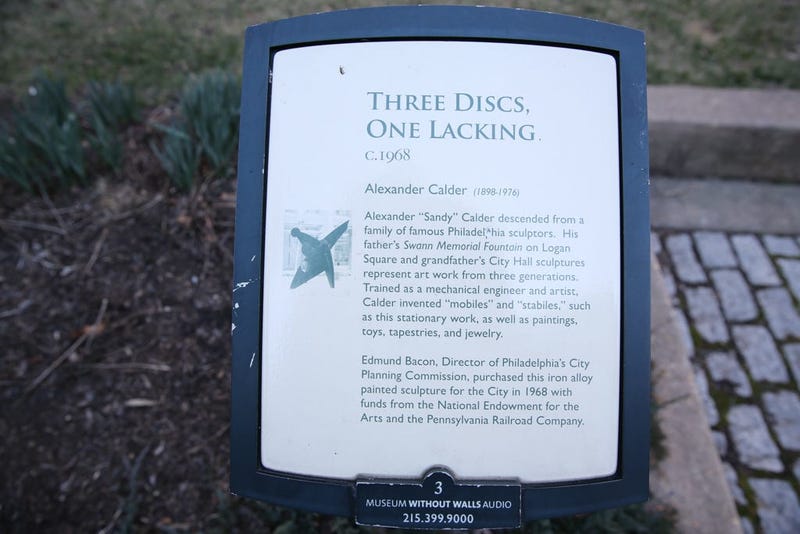 “Three Discs, One Lacking” sculpture on the Benjamin Franklin Parkway between 16th and 17th Streets by Alexander "Sandy" Calder. 