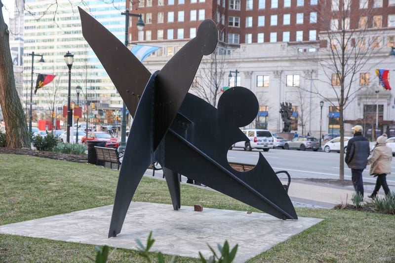 “Three Discs, One Lacking” sculpture on the Benjamin Franklin Parkway between 16th and 17th Streets by Alexander "Sandy" Calder.