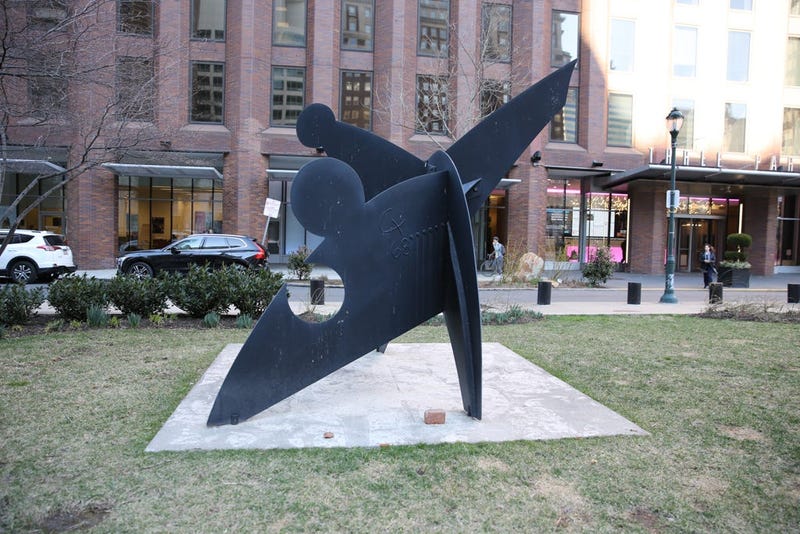 “Three Discs, One Lacking” sculpture on the Benjamin Franklin Parkway between 16th and 17th Streets by Alexander "Sandy" Calder. 