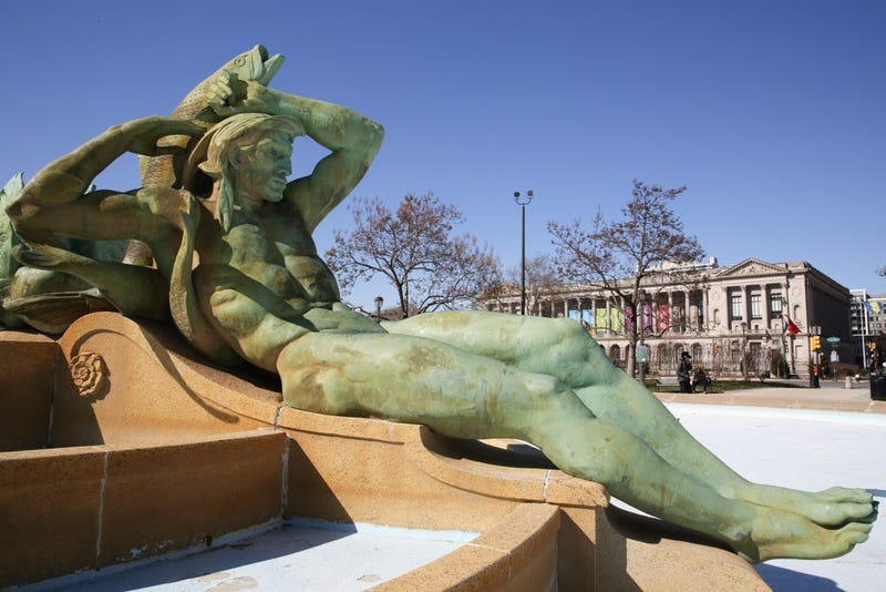 Swann Memorial Fountain by Alexander Stirling Calder located in the center of Logan Square. 