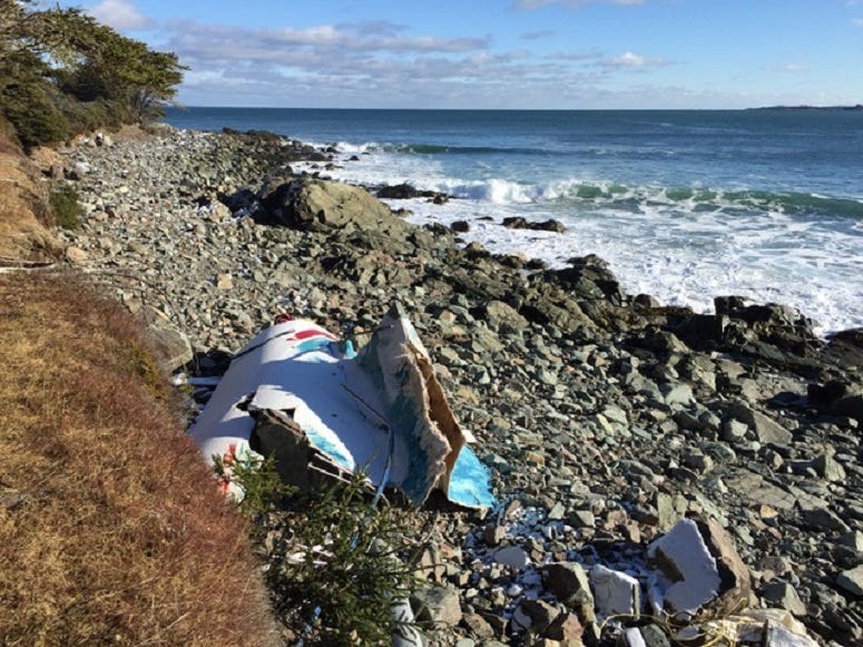 Following a winter storm, the wreck of sailing vessel Liberty was mostly destroyed, leaving scattered debris along a quarter-mile stretch of Cape Breton island's east coast
