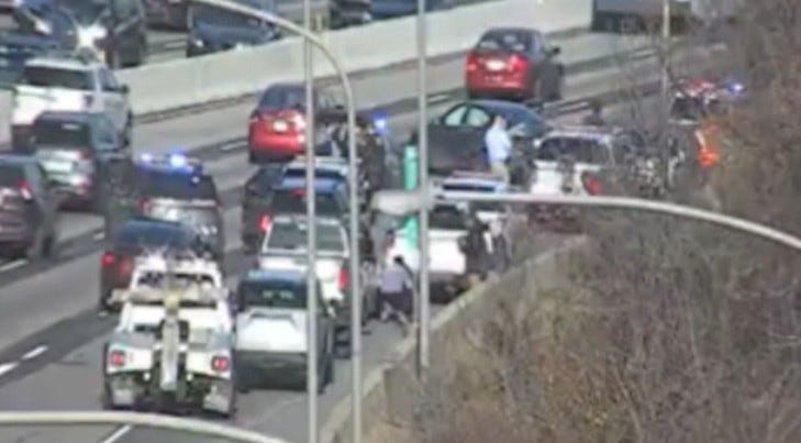 Mohammad Rahman is apprehended on Martin Luther King Drive in Philadelphia after a car crash on I-76.