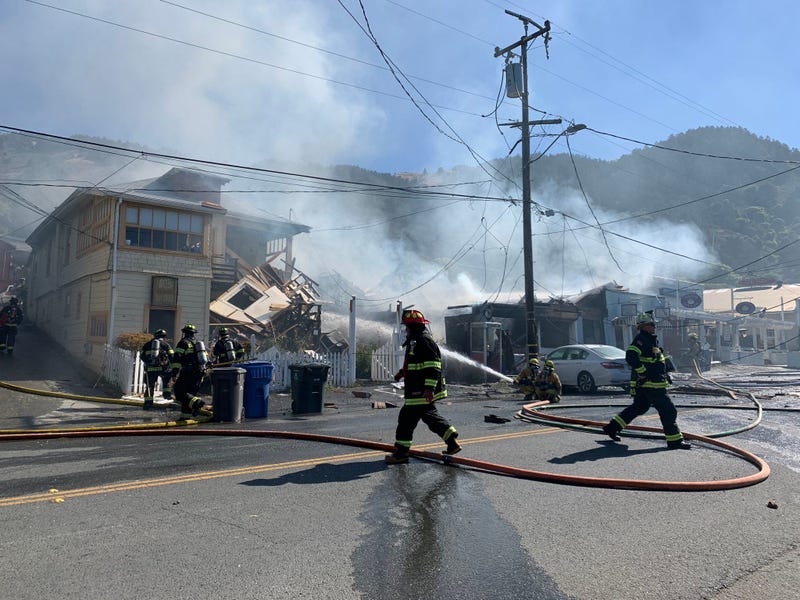 Marin County firefighters battle a fire in Stinson Beach, June 16, 2020