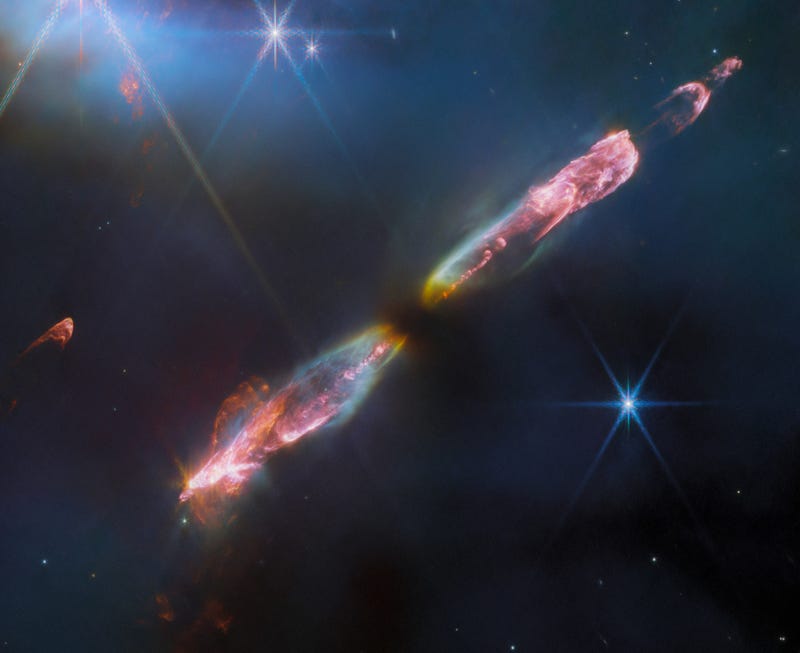 NASA’s James Webb Space Telescope’s high resolution, near-infrared look at Herbig-Haro 211 reveals exquisite detail of the outflow of a young star, an infantile analogue of our Sun.