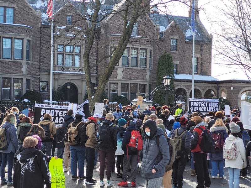 Students gathered outside the Governor's residence in St. Paul.