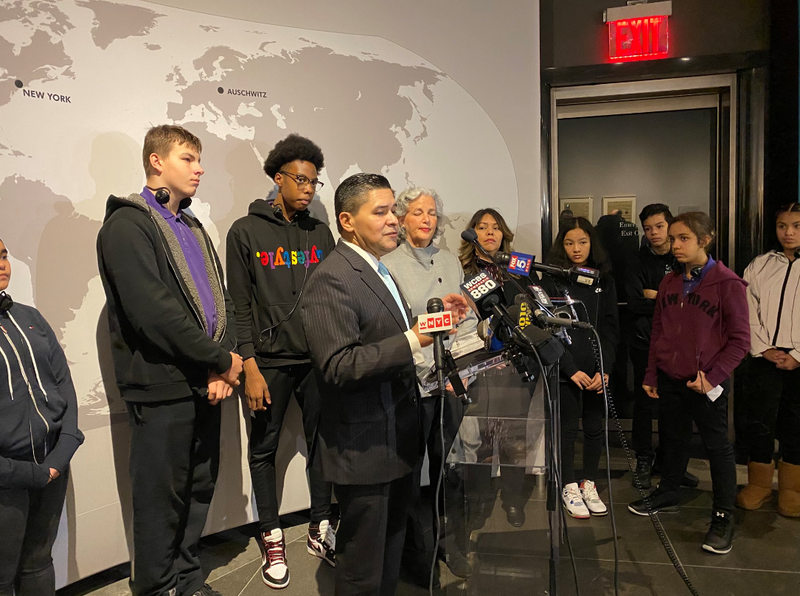 Students touring the Auschwitz exhibit