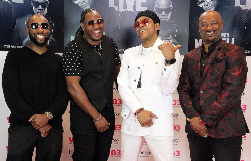 DJ Sturgess, DJ PNUT, Maxwell and Big Tigger backstage at V-103 LIVE on Saturday, March 30, 2019, at State Farm Arena in Atlanta
