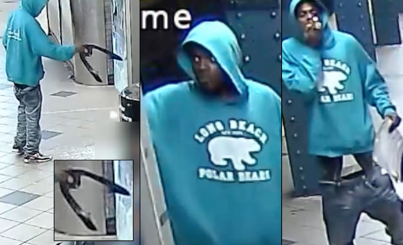 Police are searching for a man who vandalized an MTA display screen at the Columbus Circle subway station on Oct. 9