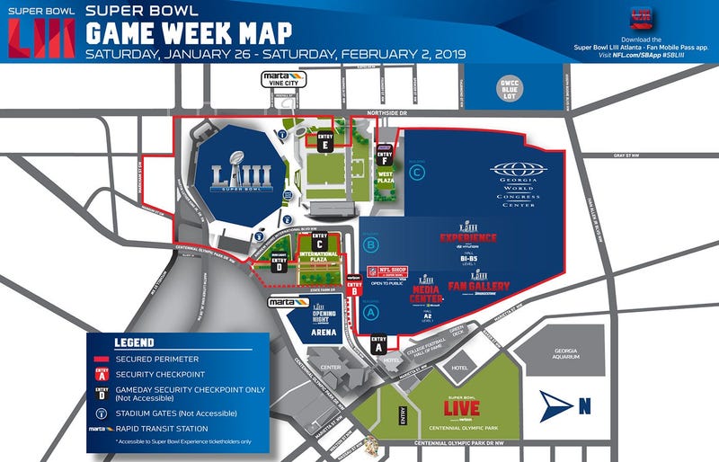 A map of Super Bowl 53 in Atlanta