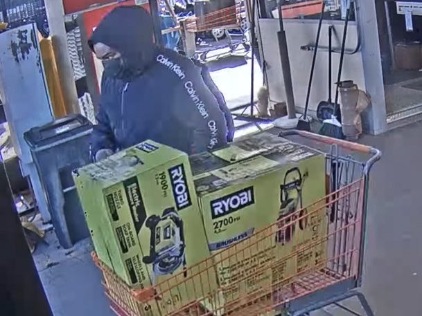 Suspect wanted in connection with a homicide and larceny. 