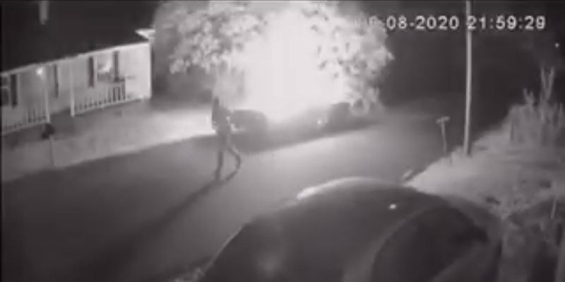 Suspect Running Away from Car on Fire - APD