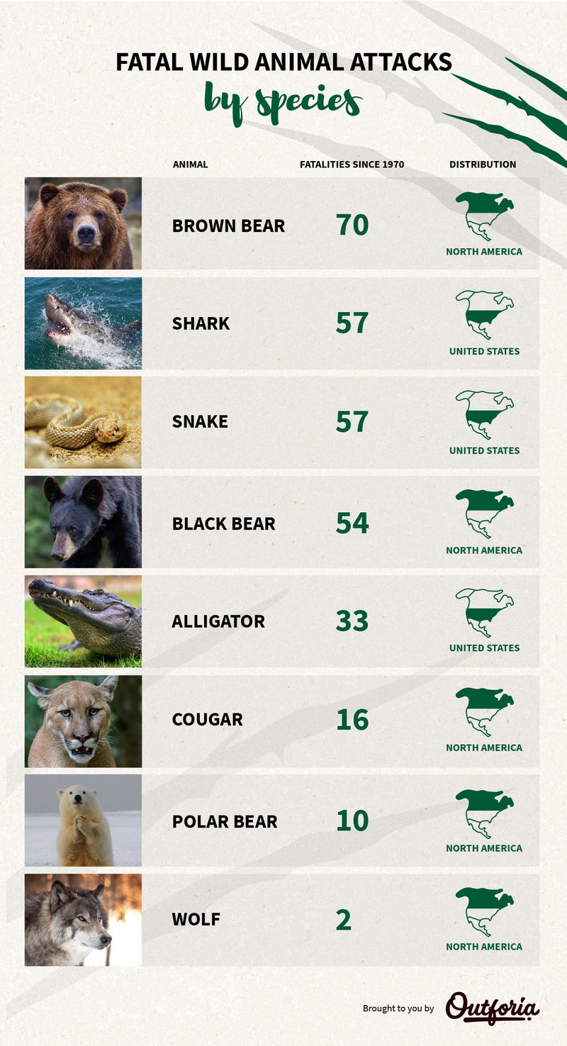 most deaths by animals since 1970