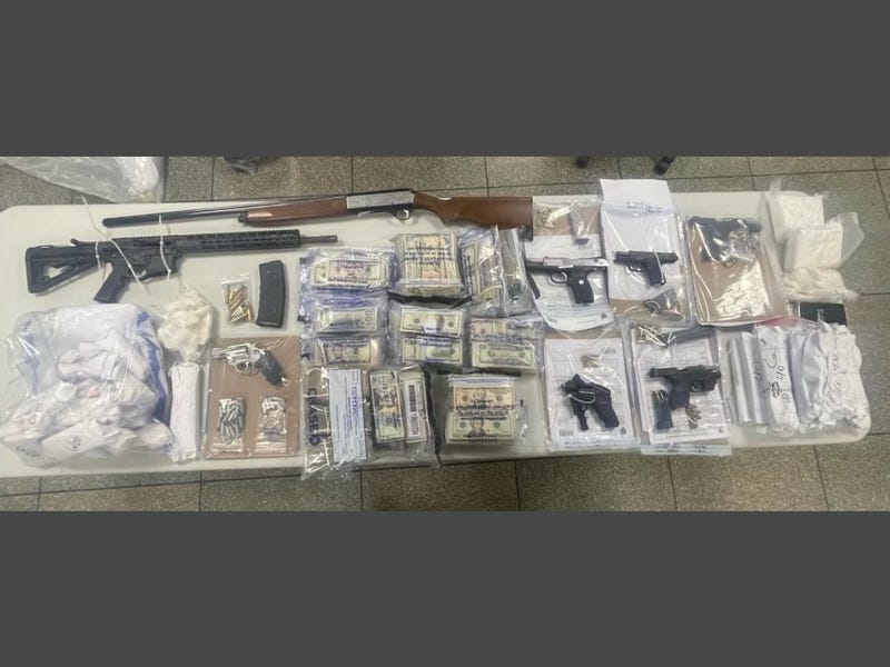 Firearms, drugs and cash recovered from the "On The Mark" investigation.