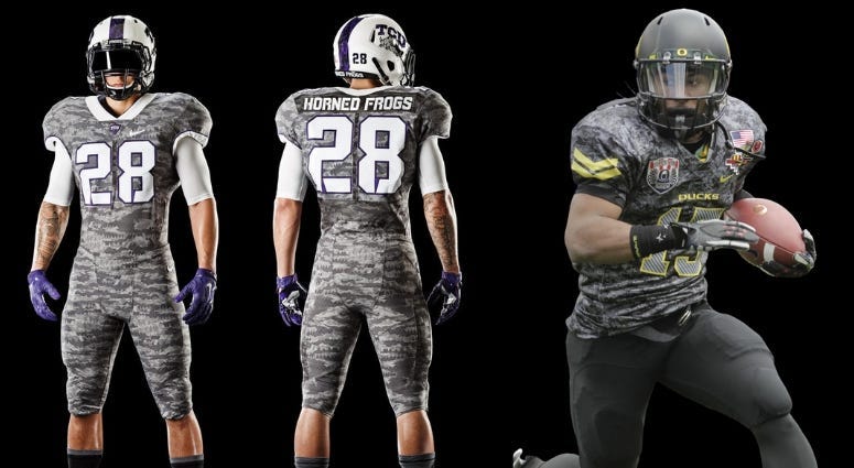 TCU and Oregon both have worn camo style uniforms