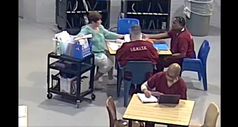 Meredith Ann Leyrer is seen in surveillance video giving a folder with drugs inside to a Genesee County Jail inmate