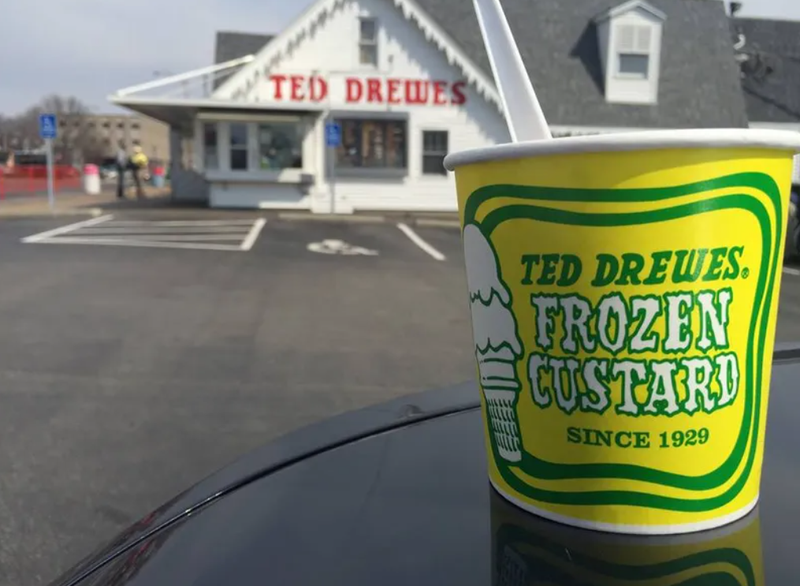 Ted Drewes cup in front of the Chippewa location