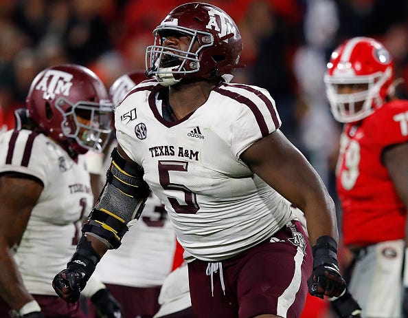 Bobby Brown of Texas A&M celebrates a play. 