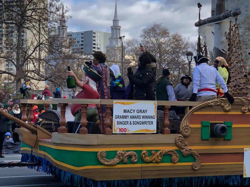 Grammy-winner Macy Gray waves to the crowd from a pirate ship in Philly's Thanksgiving Day Parade.