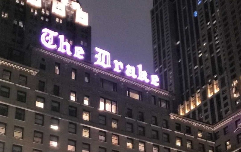 The Drake Hotel at night in Chicago