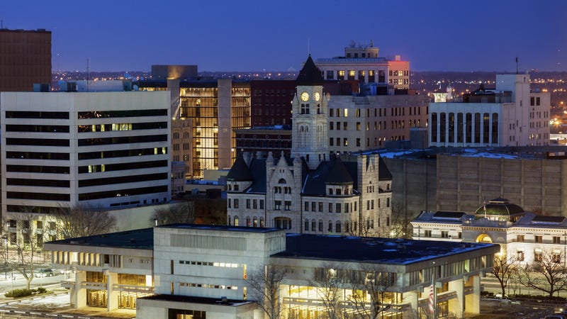 Panorama of Wichita at night - stock photo