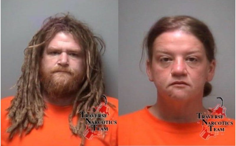 A pair of siblings in Northern Michigan were taken into police custody after a search warrant for stolen property led to the discovery of guns and drugs at their home.