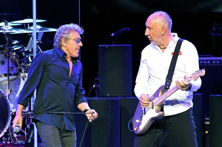 Singer Roger Daltrey (L) and guitarist Pete Townshend of The Who perform in 2017