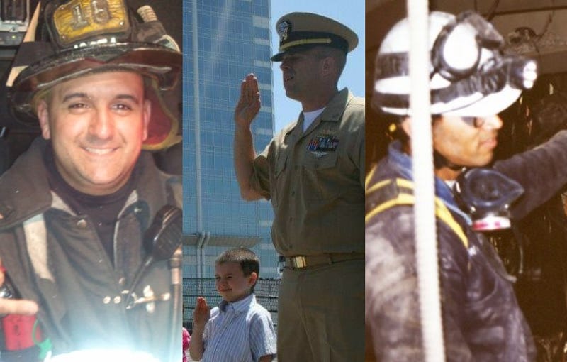(l. to r.) Brian McGuire, Ret. Chief Gunner's Mate Frankie DeGrand, and Deputy Fire Commissioner Craig Murphy were all called to service in New York City on September 11, 2001.