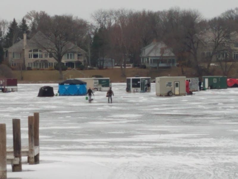 ice houses on a west metro lake