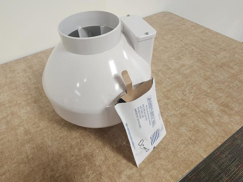 Radon testing kit and fan