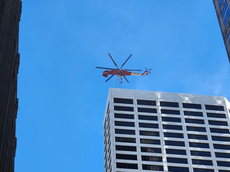 Helicopter over US Bank building