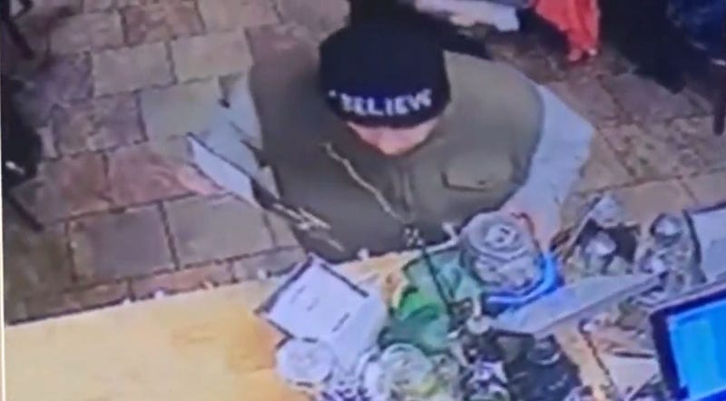 Surveillance video shows a man stealing a tip jar from the counter of the Judah Mediterranean Grille on Krewstown Road.