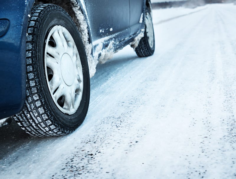 snow on road, with car