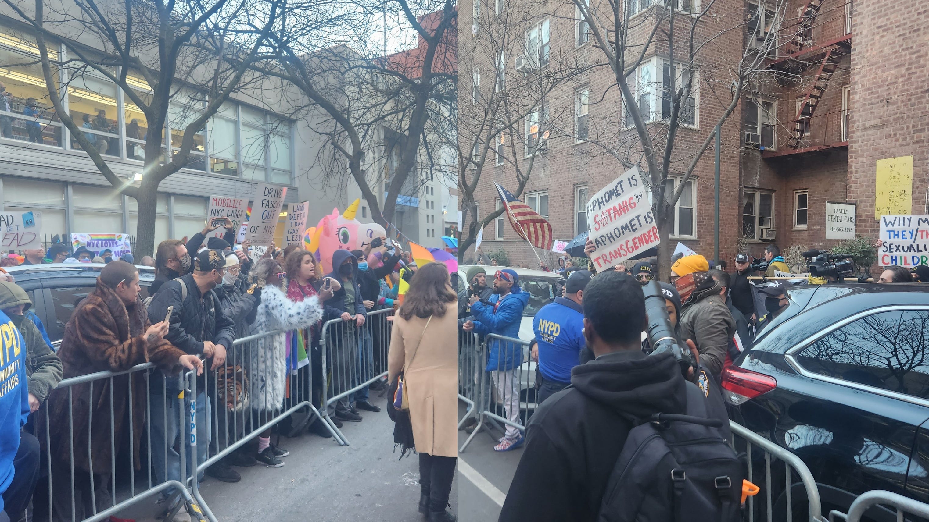 Anti-LGBTQ demonstrators face off with counter protesters at Queens Drag Story Hour