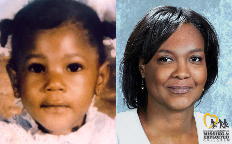 The photo on the left shows Vinyette Teague, who was 18 months old when she disappeared in Chicago in 1983. The image on the right is a new, age-progression photo that shows how Vinyette may look today.
