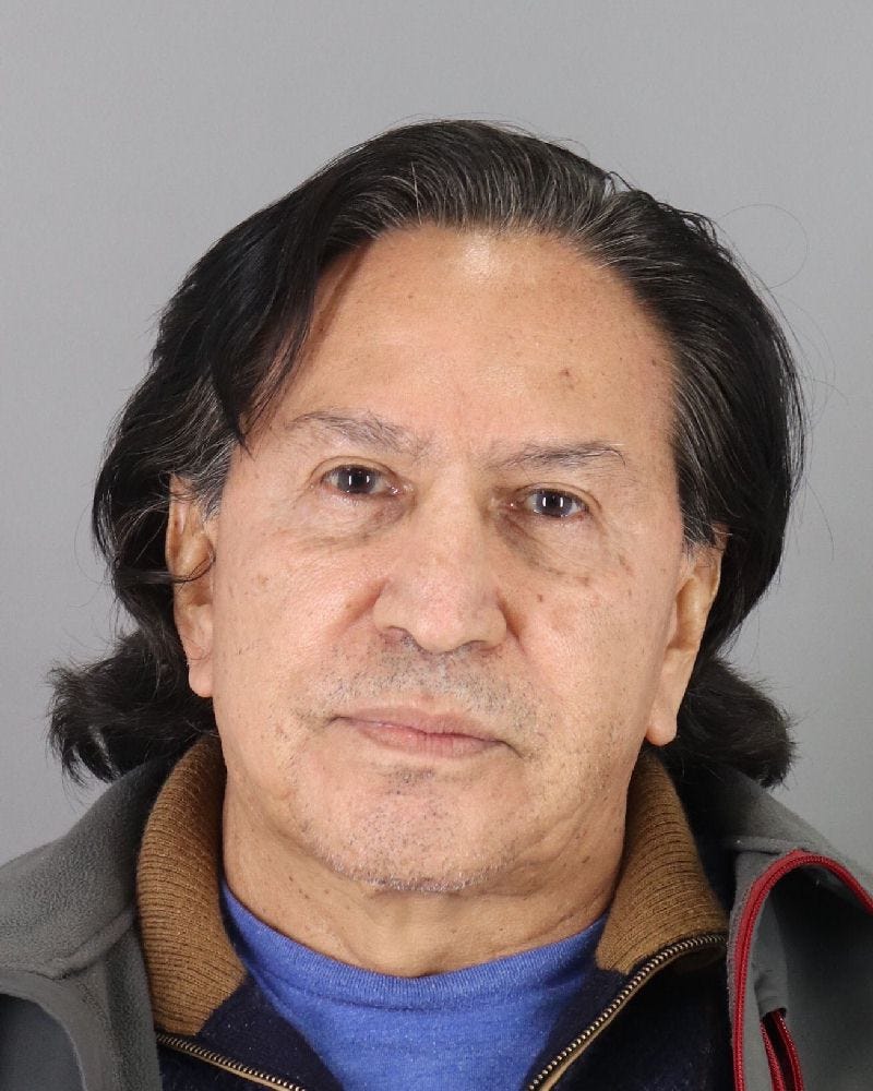 Alejandro Toledo, the former president of Peru, was arrested in San Mateo for alleged drunkenness on St. Patrick's Day, March 17, 2019.