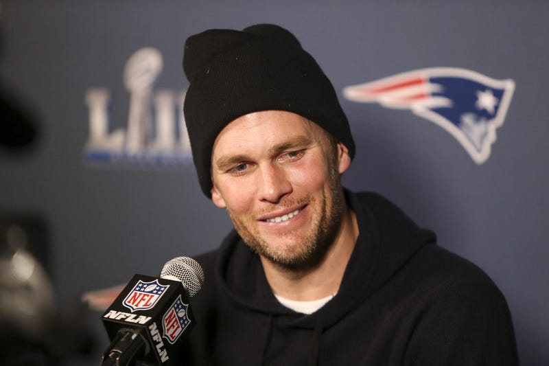 Feb 3, 2019; Atlanta, GA, USA; New England Patriots quarterback Tom Brady (12) celebrates after a Patriots touchdown against the Los Angeles Rams during the fourth quarter of Super Bowl LIII at Mercedes-Benz Stadium. Mandatory Credit: Jason Getz-USA TODAY