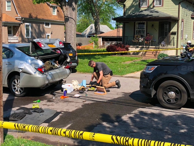 The aftermath of a silver car rammed by a City of Tonawanda police cruiser on Morgan Street. May 26, 2020 (WBEN Photo/Mike Baggerman)